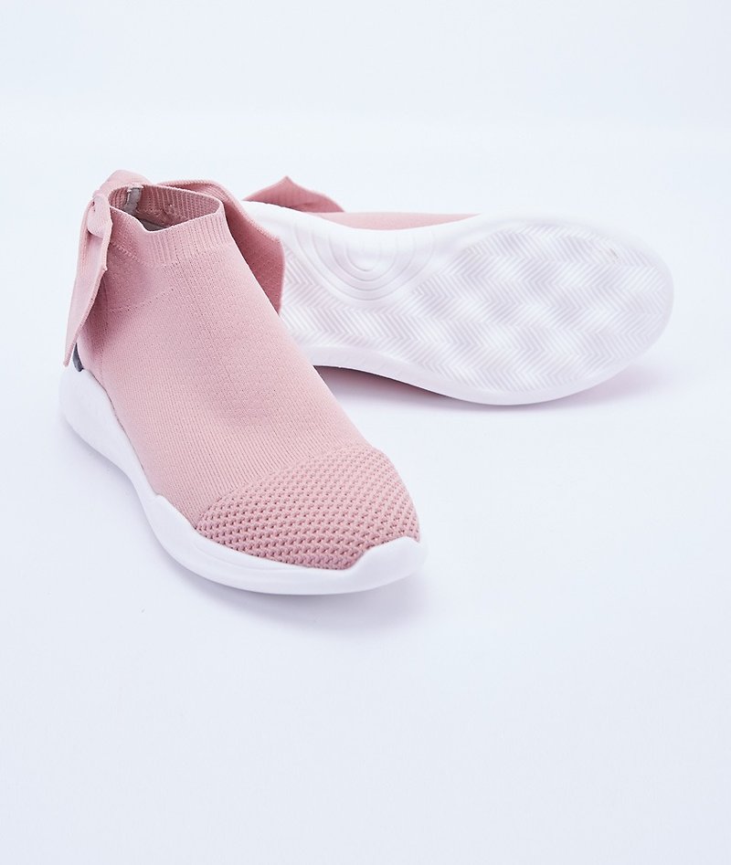 [Angel Blessing] Bowknot Lightweight Breathable Fly Knitting Sock Shoes_Dream Pink (22-23) - Women's Running Shoes - Polyester Pink