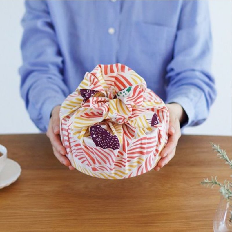 京都風呂敷包巾-katakata 二巾-貓咪和鳥兒-粉 - 其他 - 棉．麻 