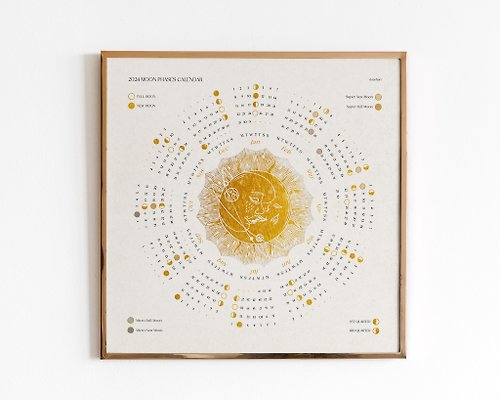 daashart European charts Printable 2024 lunar calendar Gold kiss of the moon and sun wall