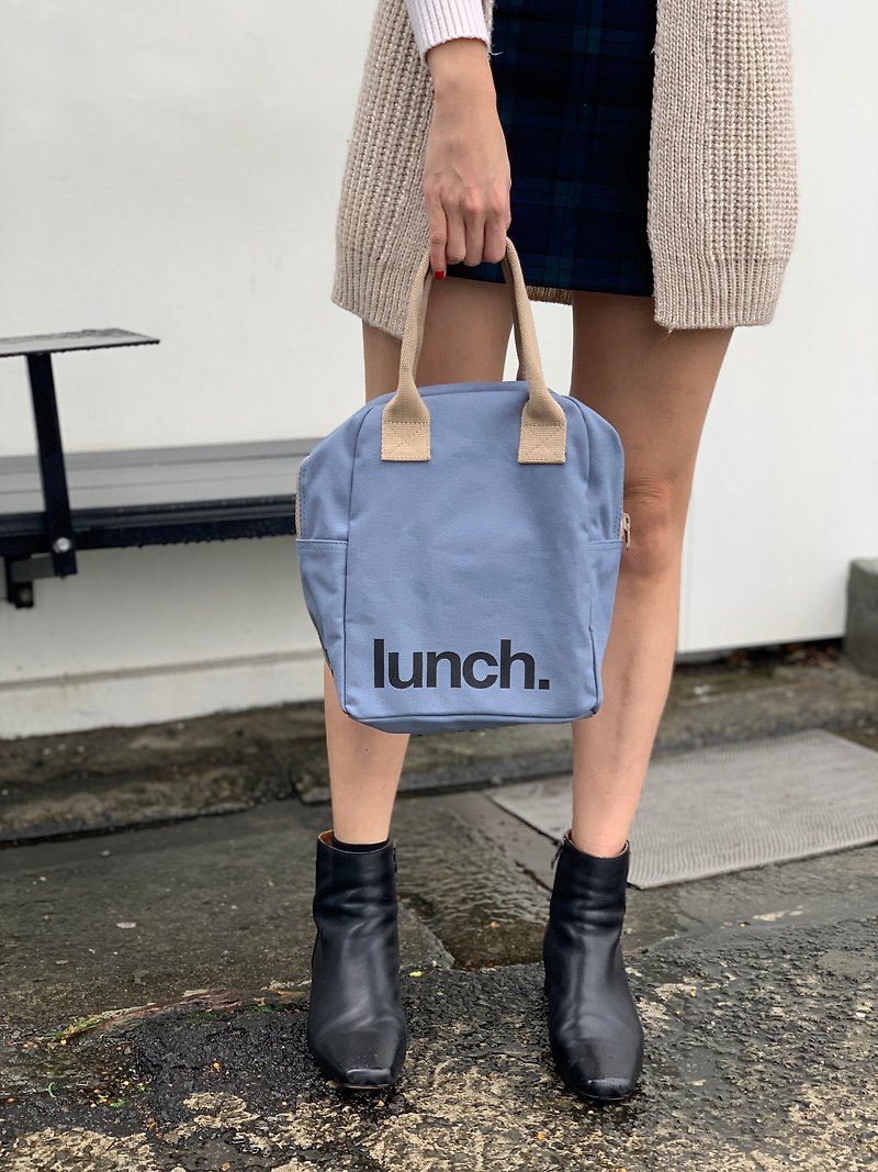 Fluf Zipper Lunch-Lunch Blue - กระเป๋าถือ - ผ้าฝ้าย/ผ้าลินิน สีน้ำเงิน