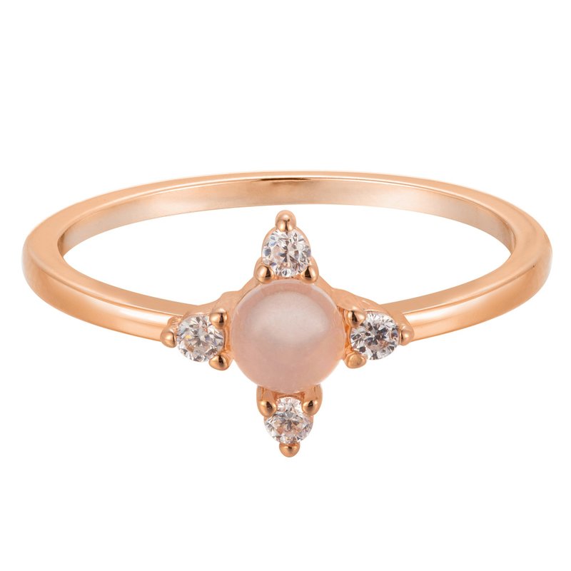 Rose Quartz Ring Four Pointed Star Zirconium Diamond Precision Plated 14k Rose Gold Good Popularity Exclusive Design - General Rings - Semi-Precious Stones Pink