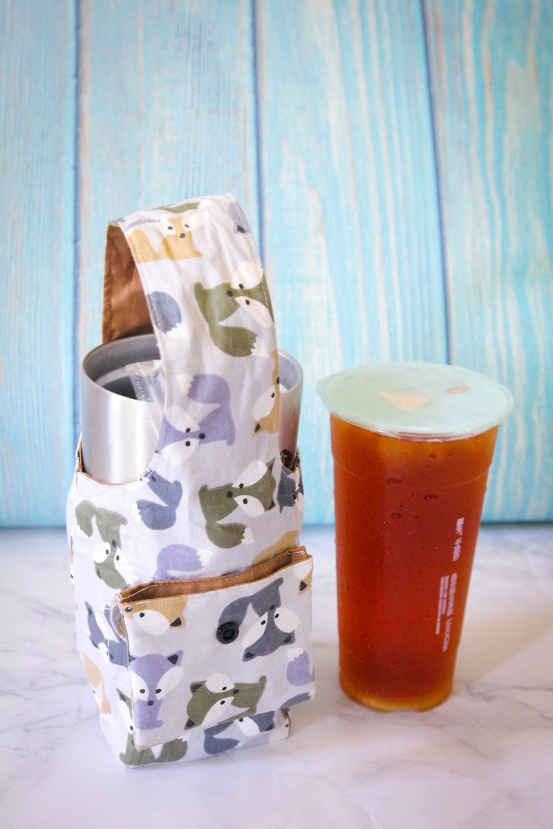 エコフレンドリーな飲料バッグクーラーボトルアイスダムカップバッグ小さなキツネ - トート・ハンドバッグ - コットン・麻 ブラウン