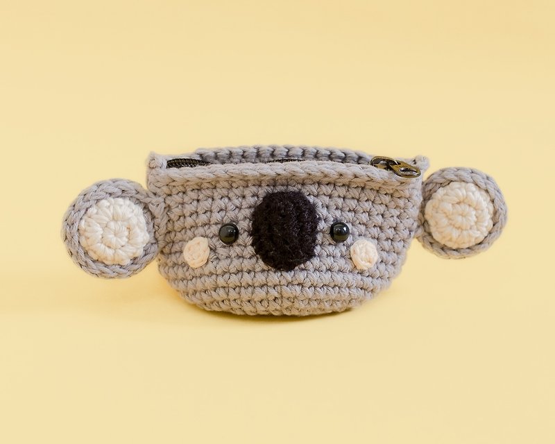 Coin purse - Crochet the Koala (Grey) | Crochet Coin Case. - กระเป๋าใส่เหรียญ - ผ้าฝ้าย/ผ้าลินิน สีเทา