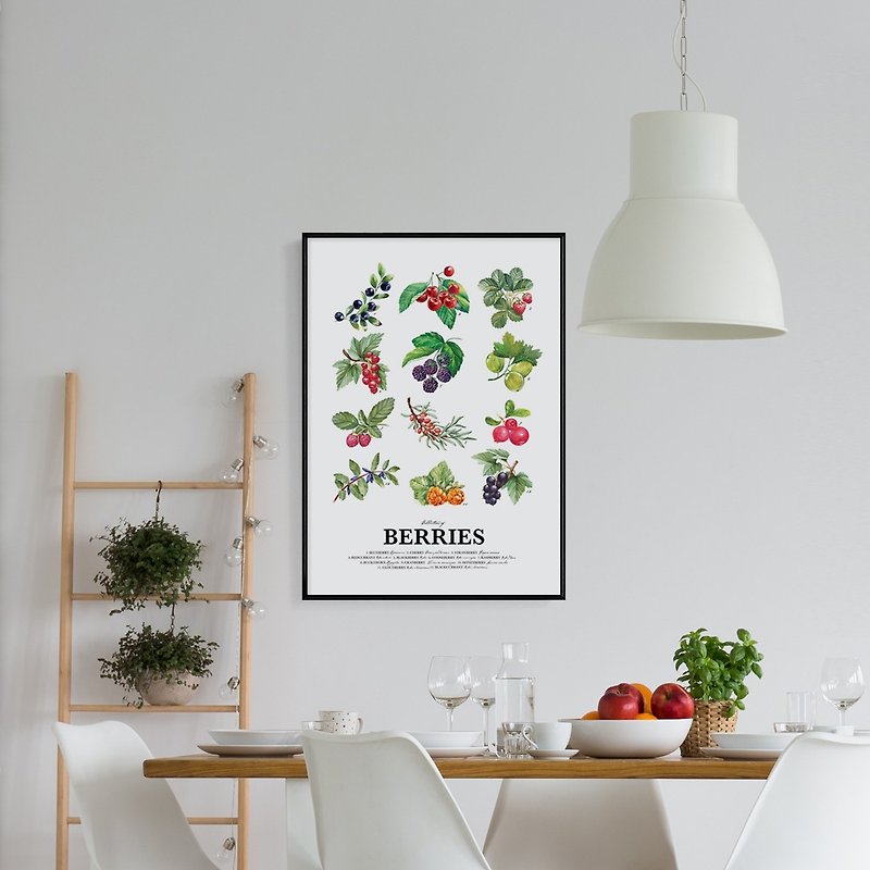 Berry Set-Berries Art Print, Watercolor, Garden Fruits Picture Fruit, Wall Art - Posters - Other Materials Green