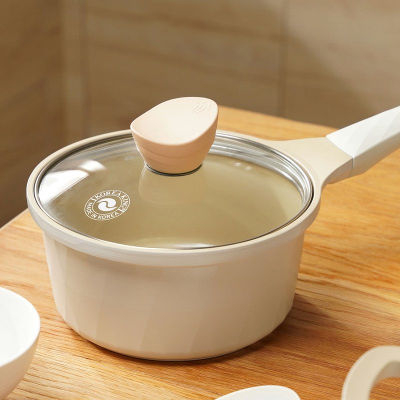 Crystal ceramic non-stick single handle soup pot 18cm (with lid) - Pots & Pans - Aluminum Alloy 