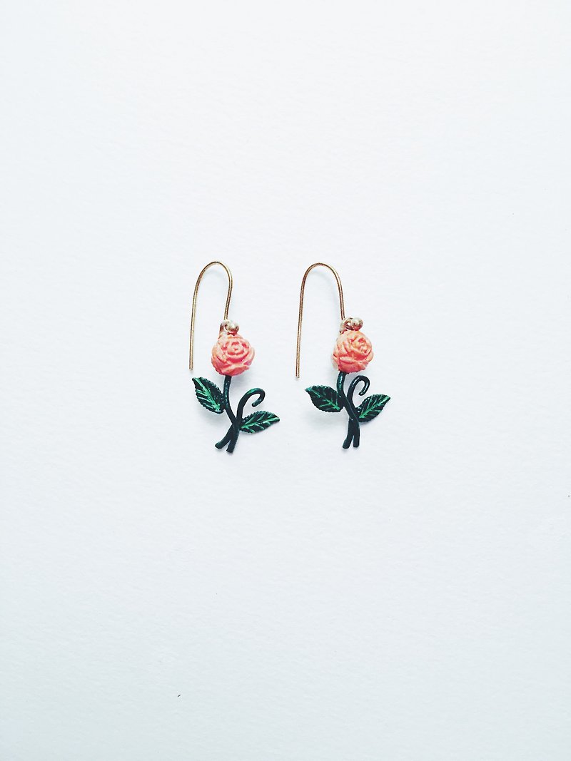 Hand-painted earrings-orange rose / small - Earrings & Clip-ons - Copper & Brass Orange