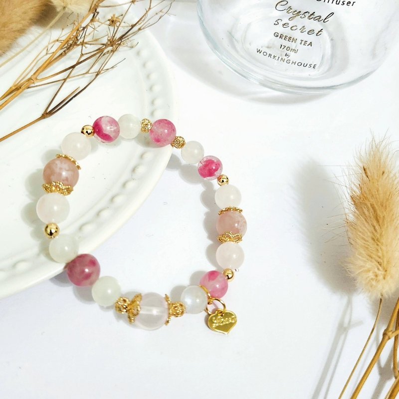 Rose Revolution/Crystals that attract romance and heal pain/Rhodonite/Pink Quartz/Moonlight - Bracelets - Crystal Pink