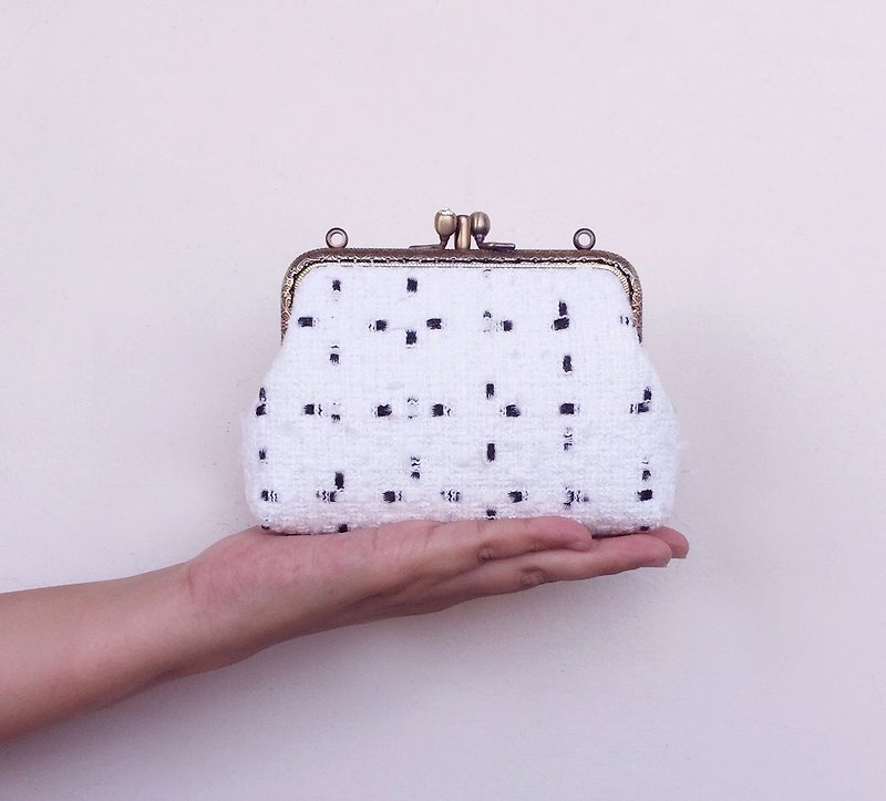 Small woven double-layer gold - card bag / coin purse - Clutch Bags - Cotton & Hemp White