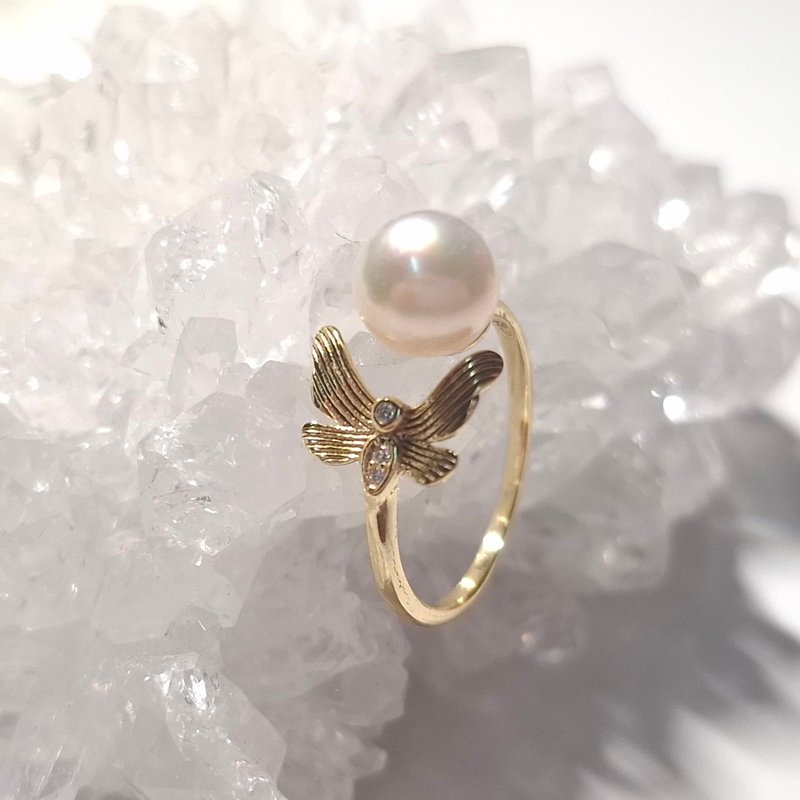 Line Butterfly Seawater Akoya Pearl Sterling Silver Ring - แหวนทั่วไป - ไข่มุก 