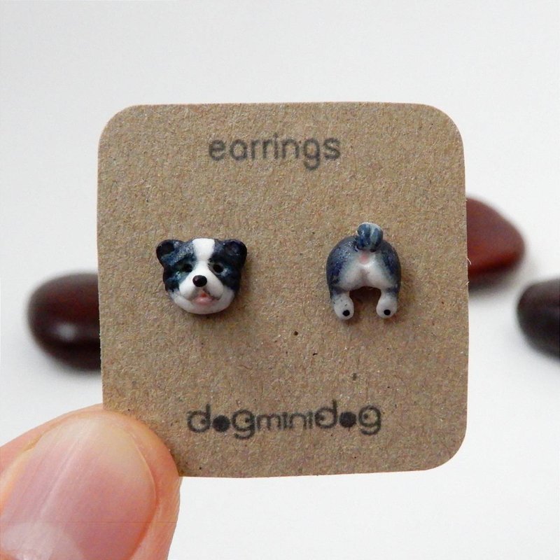 Border Collie earrings with papercraft box for dog lovers. - 耳環/耳夾/耳骨夾 - 其他材質 
