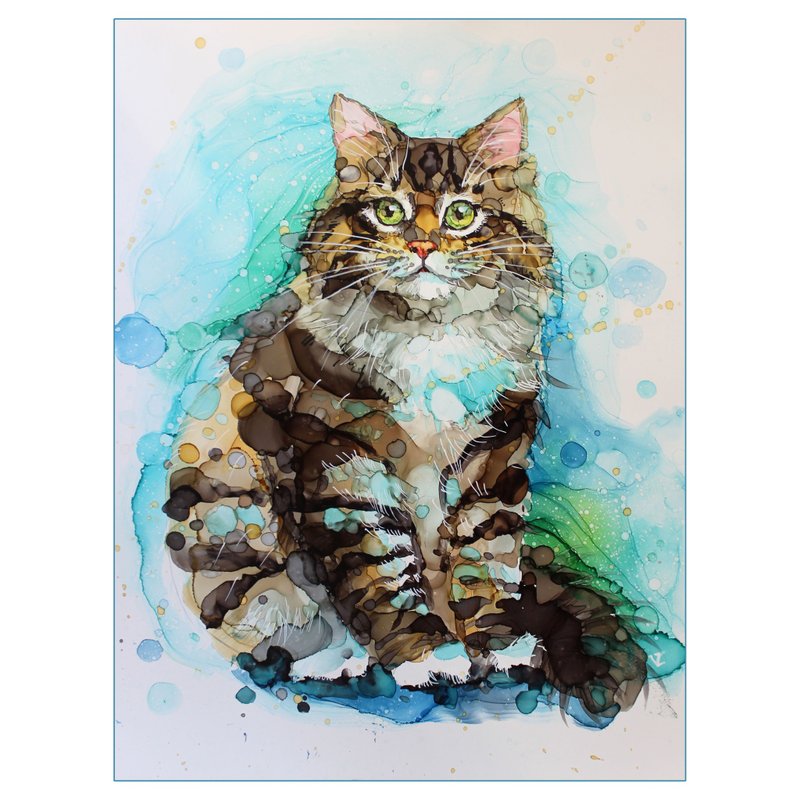 Portrait cat painting original beautiful cat personalized pet portrait 40*30 - ตกแต่งผนัง - วัสดุอื่นๆ หลากหลายสี