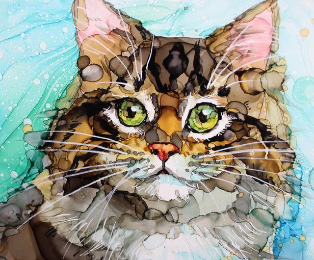 絵画 。壁掛け絵手描き【猫たちのデートの中で素敵なこと】