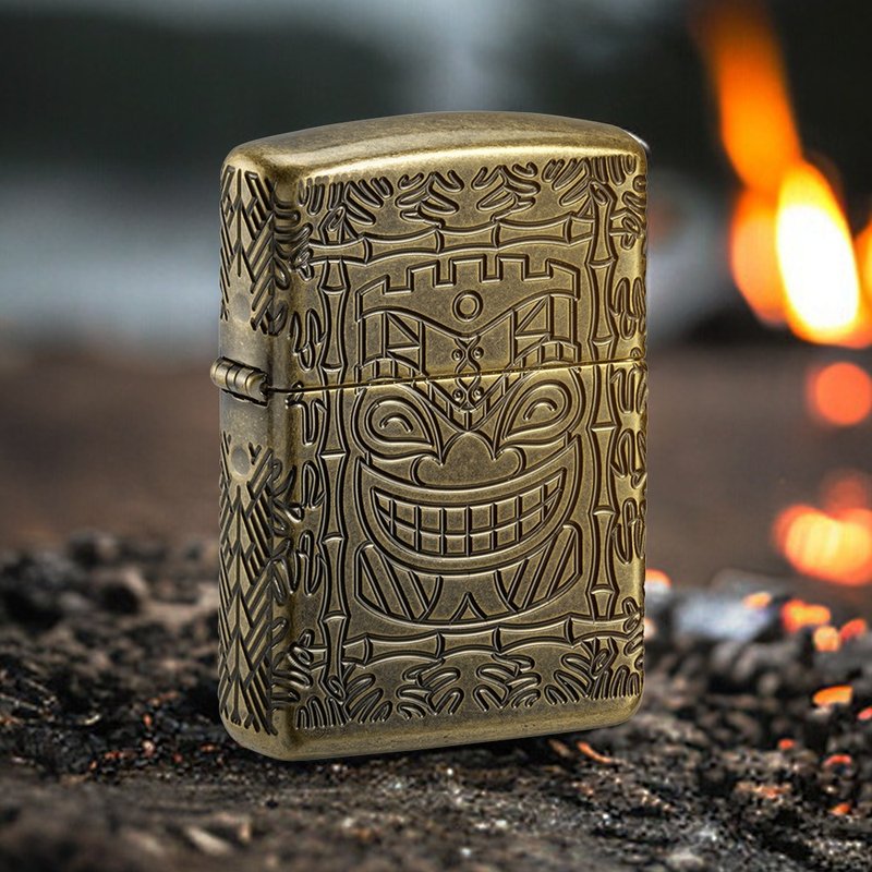 [ZIPPO Official Flagship Store] Tiki Tribal Mask Totem Windproof Lighter 46314 - อื่นๆ - ทองแดงทองเหลือง สีทอง