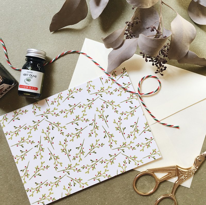 Under The Mistletoe Postcard and Envelope Set - การ์ด/โปสการ์ด - กระดาษ ขาว