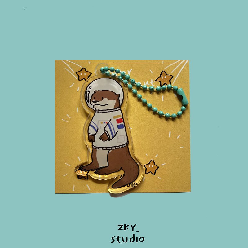 Acrylic Keyring Astronaut Otter - 鑰匙圈/鑰匙包 - 壓克力 咖啡色