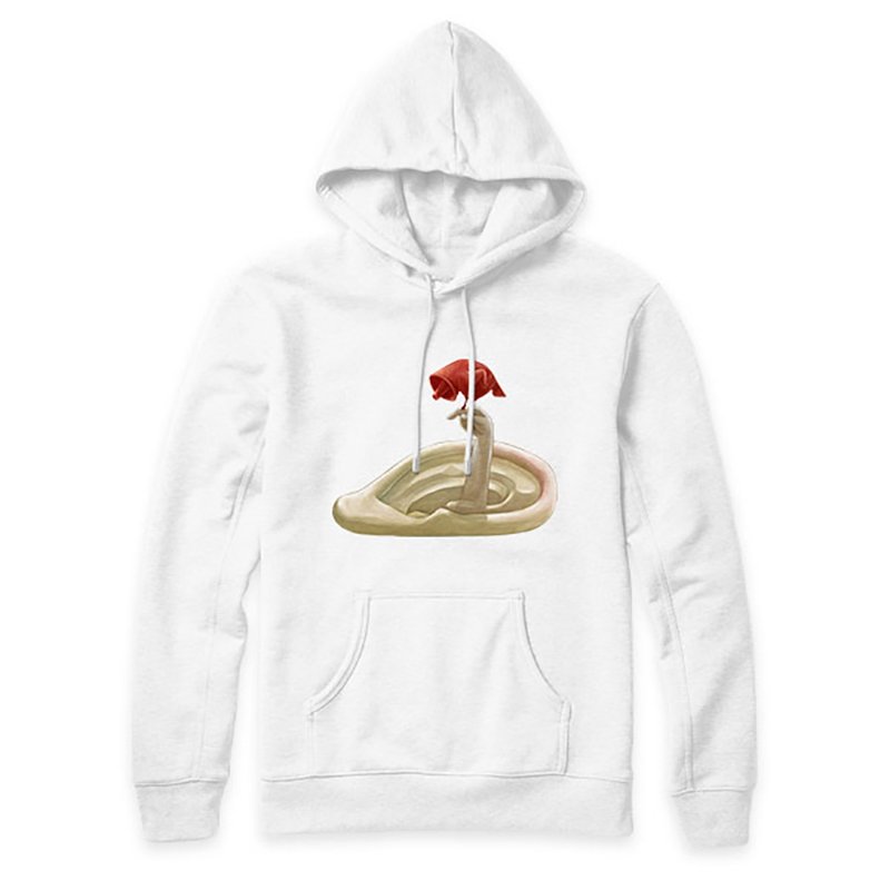 Imaginary Ear-White-Hooded T-shirt - เสื้อฮู้ด - ผ้าฝ้าย/ผ้าลินิน ขาว