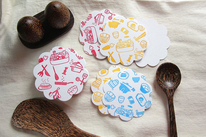 [] Toppan Printing paper coaster - Roller lace adorable kitchen illustration (3 into the containers, bulk order can otherwise Shipping) - Coasters - Paper Multicolor