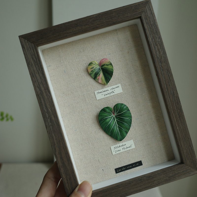 2-leaf foliage leather specimen photo frame - ของวางตกแต่ง - หนังแท้ 