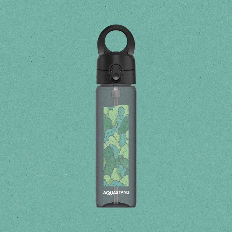 AquaStand Magnetic Water Bottle-Tritan800ml (With Straw) | Exclusive Design/Moriyama Time (Black) - ที่ตั้งมือถือ - พลาสติก สีดำ