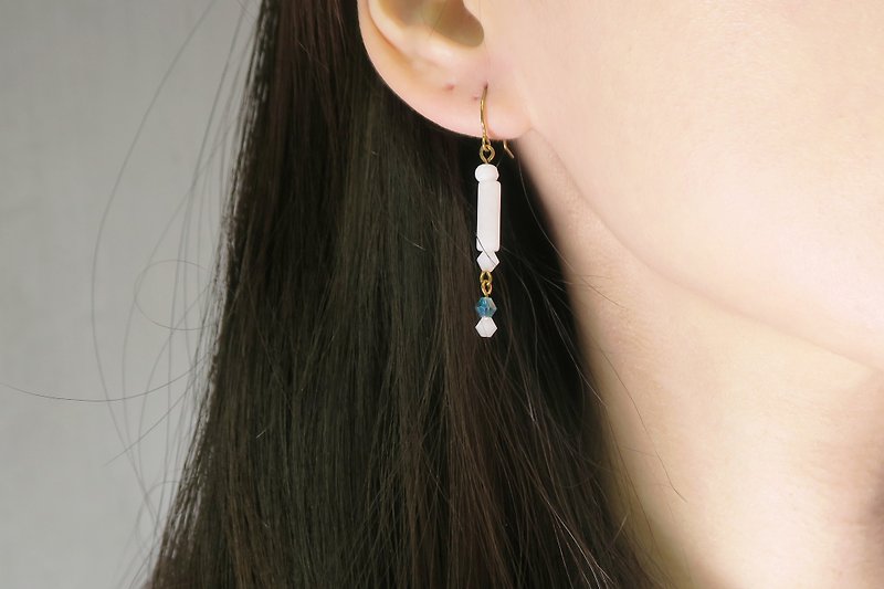 OUD Original-14Kgf-Natural White Jade-Crystal Beads Drop Earring/Clip-on - Earrings & Clip-ons - Jade White