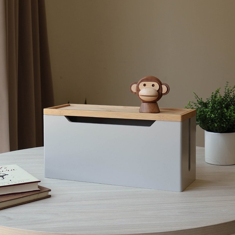 Upgraded heightened all-bamboo junction box-milk gray/wire storage box - กล่องเก็บของ - ไม้ สีเทา