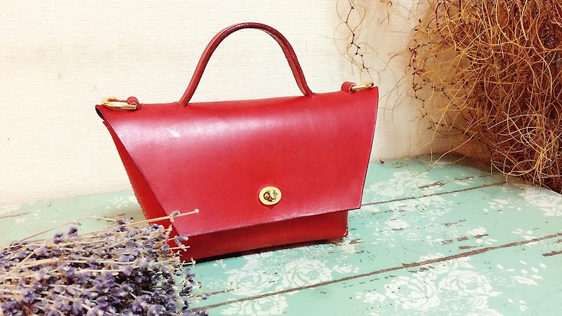 Red leather handle bag - กระเป๋าถือ - หนังแท้ สีแดง