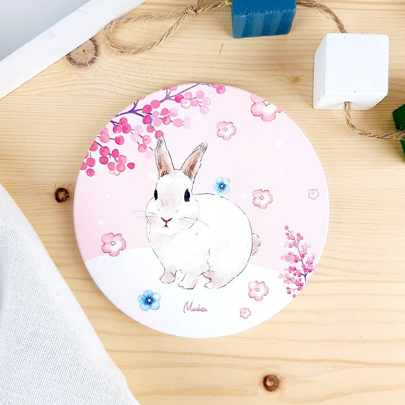 Sakura Bunny Style-Round Ceramic Water Coaster/Animal Shiba Inu. Christmas Gift - Coasters - Pottery Yellow