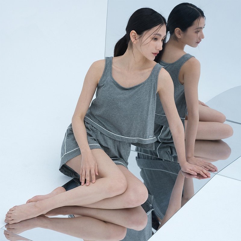 經典款 莫代爾居家短背心套裝-灰色 - 居家服/睡衣 - 其他人造纖維 