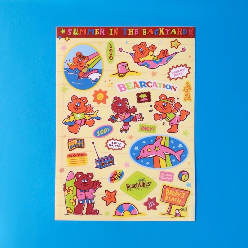 DADDY | Bearcation Sticker A5, very cute bearcation pattern. - 貼紙 - 紙 