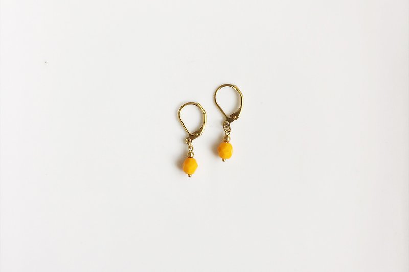 小橘 黃銅玻璃珠造型耳環 - 耳環/耳夾 - 其他金屬 橘色