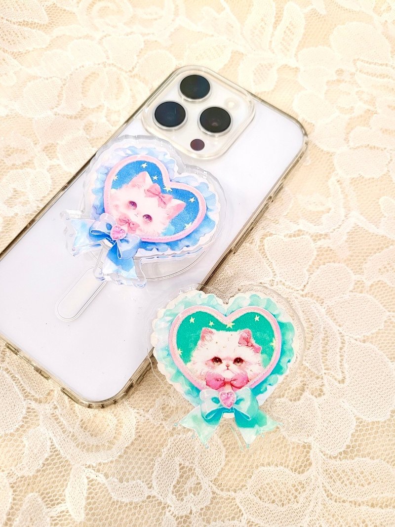 Heart cat magnetic phone grip (2 types) - 手機/平板支架 - 壓克力 