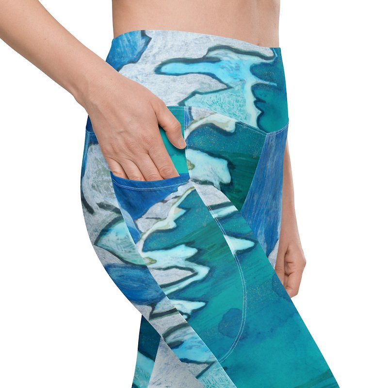 Liuyingchieh Qingshui Cliff Huide Coast Taroko Pocket Moisture-wicking Yoga Pants - ชุดโยคะ - เส้นใยสังเคราะห์ สีน้ำเงิน