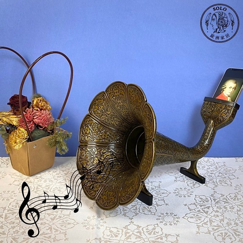 SOLO European Home-Retro Gramophone Style Speaker Bronze - ลำโพง - ทองแดงทองเหลือง สีกากี