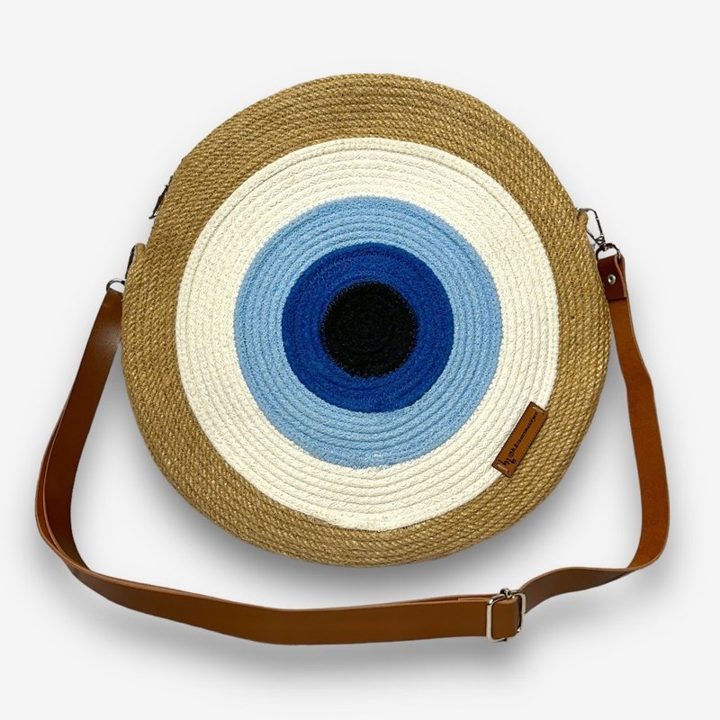 SOLO European Home - Turkish Handwoven Mediterranean Devil's Eye Shoulder Bag - Messenger Bags & Sling Bags - Cotton & Hemp Blue