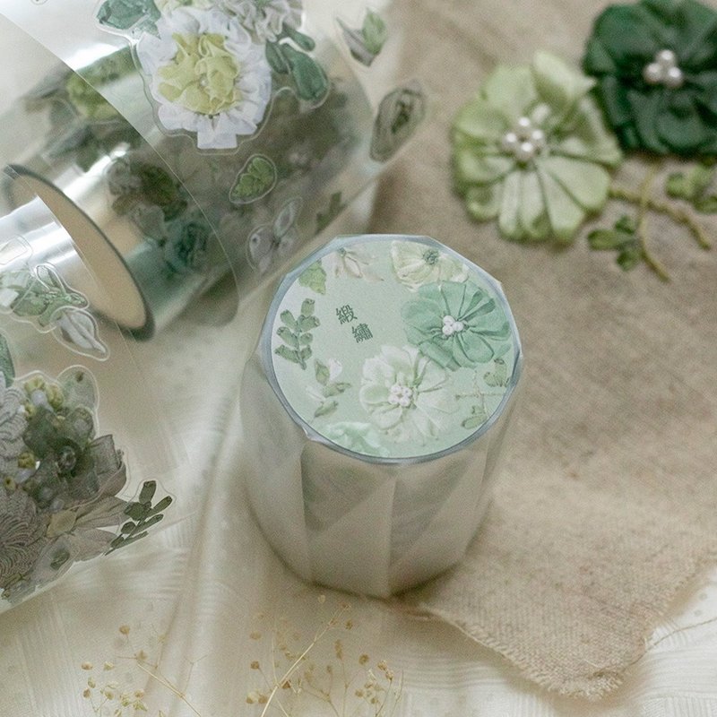 仙織聯名 - 緞繡 6cm割型亮面PET膠帶 - 紙膠帶/和紙/PET - 塑膠 綠色