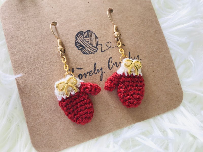 Christmas Gift, Christmas Glove Crochet Earrings, Christmas Crochet Earrings - Earrings & Clip-ons - Thread Red