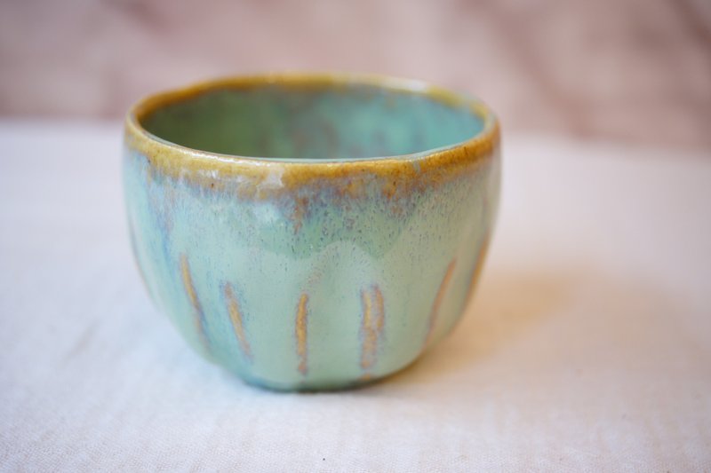 Handcrafted Marks green Japanese teacup 160 ml  Buckwheat Teacup, sauce bowl - Cups - Pottery Blue