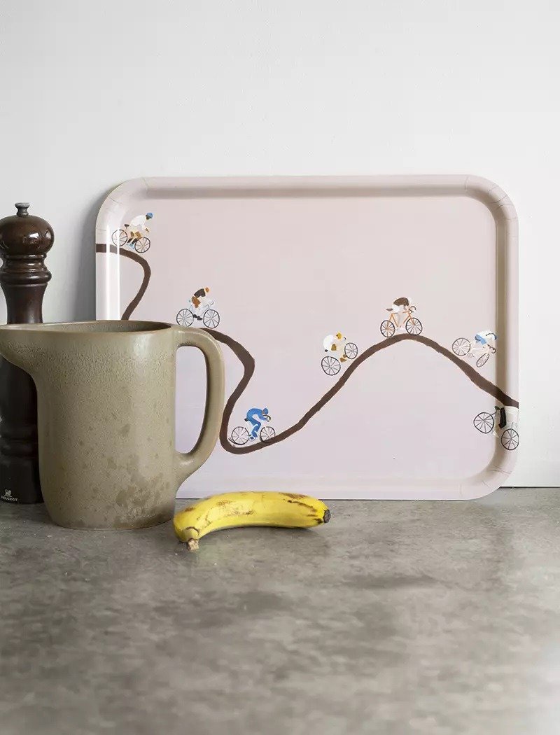 北歐設計方型托盤- BICYCLES TRAY (43x33 cm) - 托盤/砧板 - 木頭 粉紅色