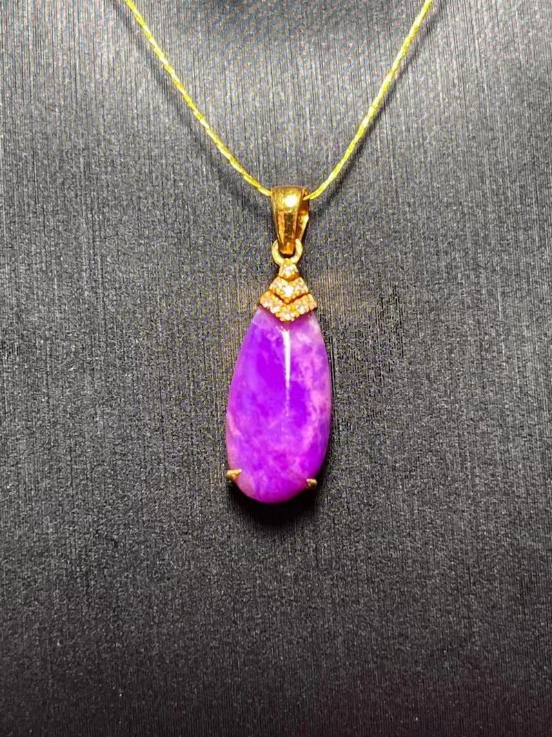Natural Shujulai old material ice-permeable cherry blossom purple pendant 18k gold with South African diamonds inlaid with anti-cancer Gemstone - พวงกุญแจ - เครื่องเพชรพลอย 