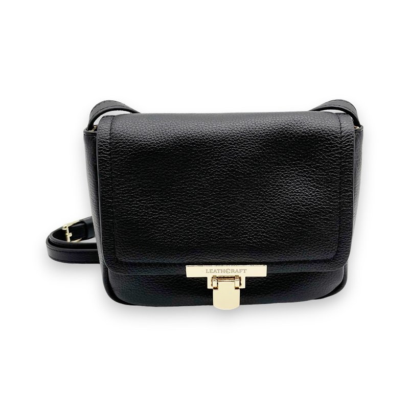 Isha Pebbled Leather Small Shoulder Satchel Bag - Messenger Bags & Sling Bags - Genuine Leather Black