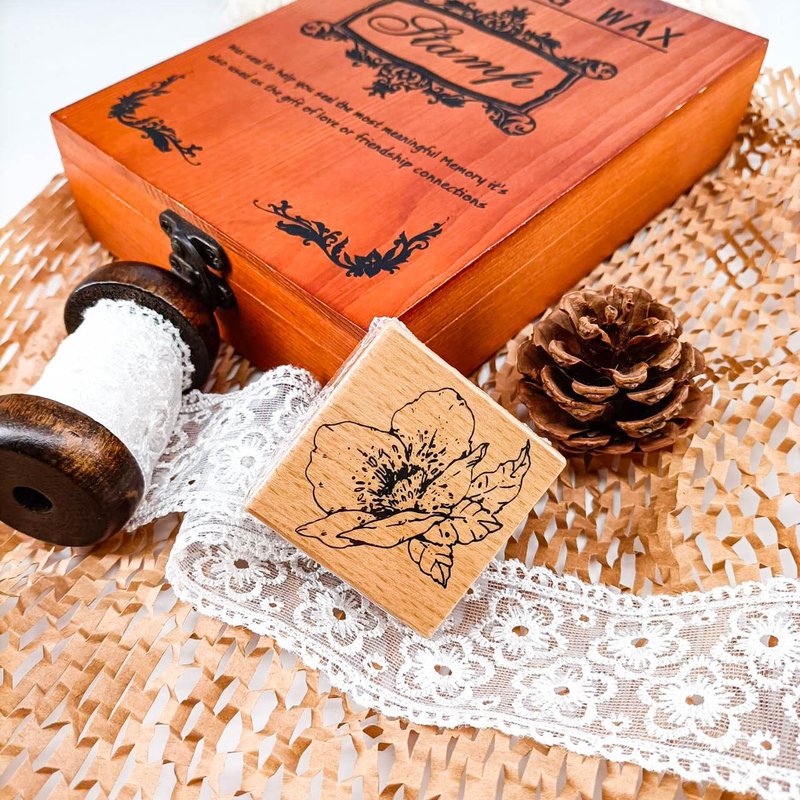 3E101_花系列B/ Flower series.B/櫸木印章 Wood Rubber Stamp - 印章/印台 - 木頭 卡其色