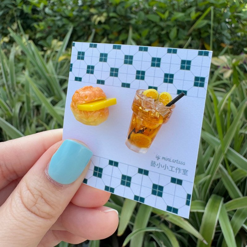 茶餐廳系列- 菠蘿油 配 凍檸茶/凍奶茶/凍檸水/凍檸賓 耳環 - 耳環/耳夾/耳骨夾 - 其他材質 