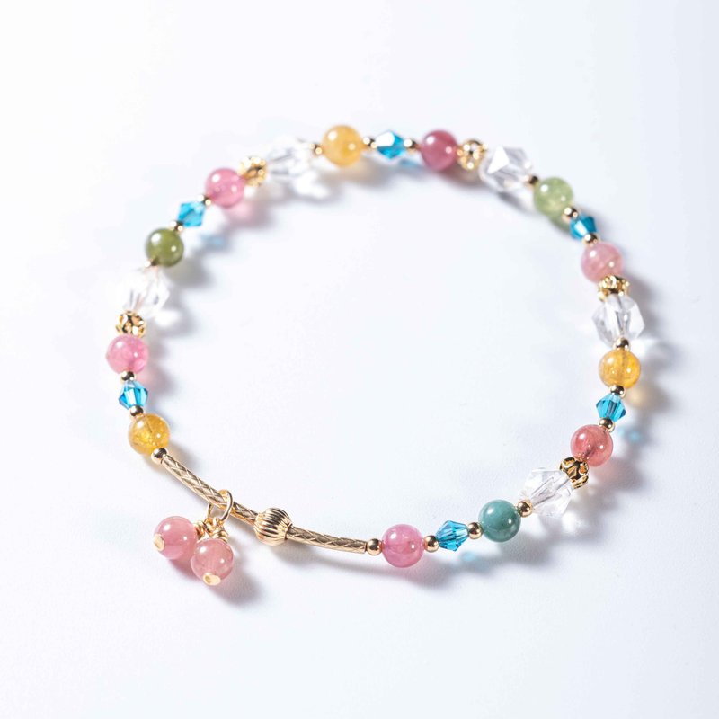 Tourmaline, Clear Quartz, 14K Gold Filled Findings Bracelet - สร้อยข้อมือ - คริสตัล หลากหลายสี