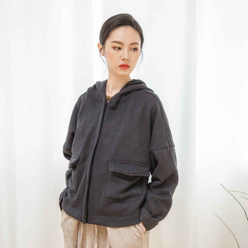 Polar_極地針織短版外套_9AF308_深灰 - 女大衣/外套 - 棉．麻 灰色