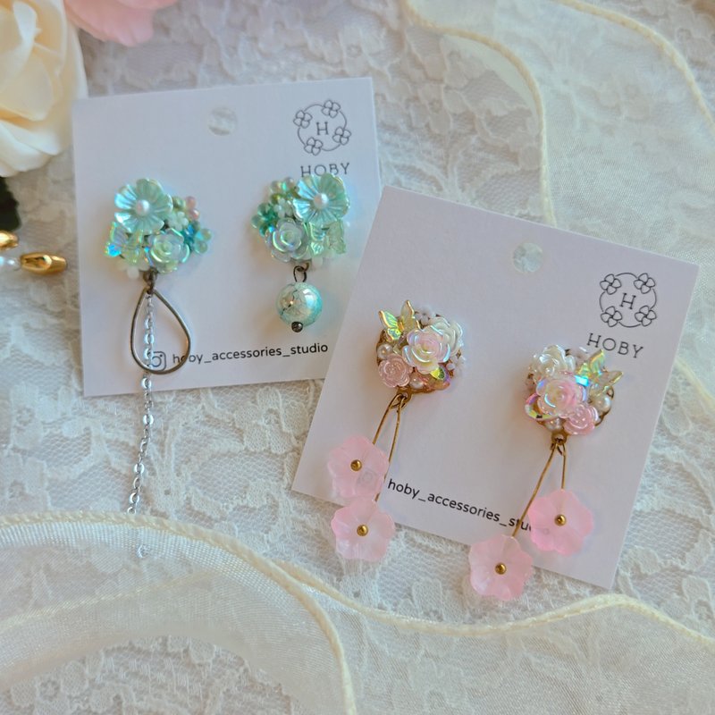 Summer Aroma Flower Earrings / Studs / Clip-ons Original Handmade Gift - ต่างหู - สแตนเลส 