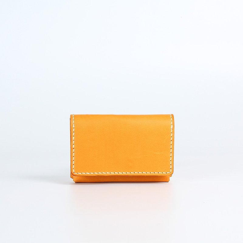 [Yingchuan hand-created] DIY three-dimensional incremental business card holder (cut pieces with perforation) 009 hand-stitched leather material bag - เครื่องหนัง - หนังแท้ สีส้ม