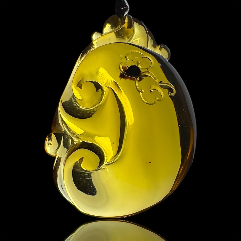 A08 頂級柳青老料如意項鍊 稀有老礦料 天然包裹物 如意造型 琥珀 - 項鍊 - 其他材質 咖啡色