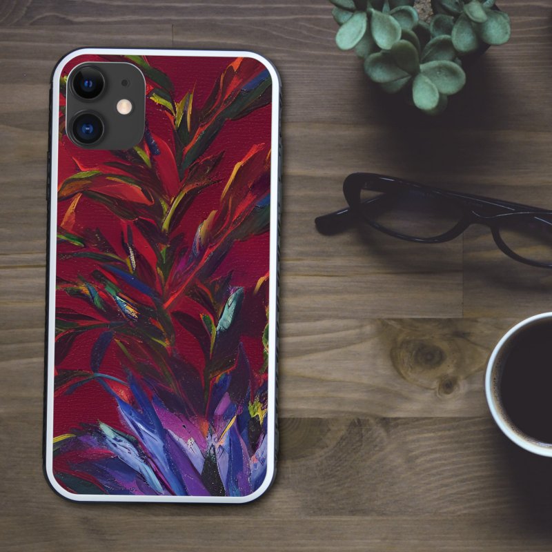 Exotic painted plant smartphone case [tempered glass finish] iPhone 16 compatible - เคส/ซองมือถือ - พลาสติก หลากหลายสี