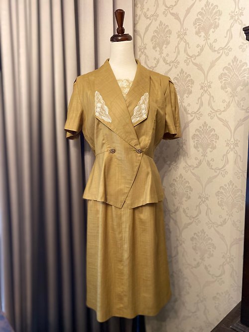 【藏私‧Collection】 古典仿套裝短袖古著洋裝日本製