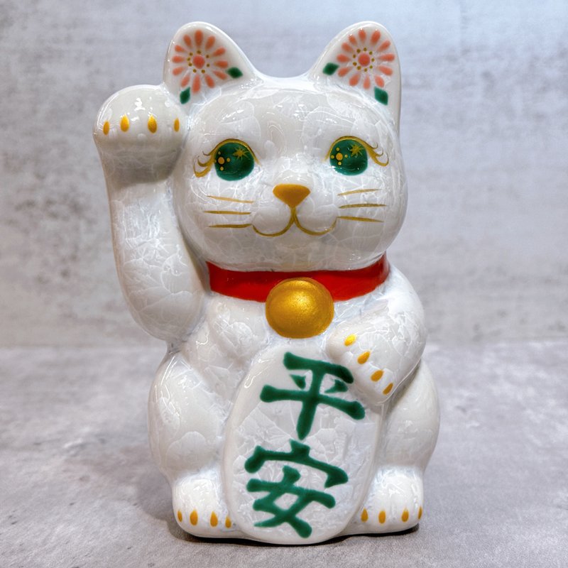【銀藤守安】日本清水燒招財貓 | 花結晶 白 - 平安 右 - 擺飾/家飾品 - 瓷 白色